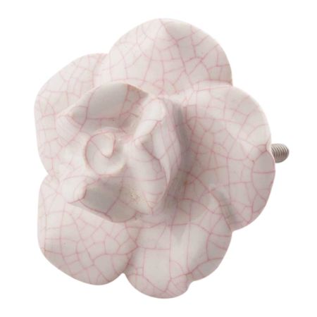 White And Pink Crackle Rose Flower Ceramic Knobs